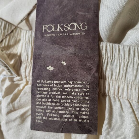 Folksong Lucknow Chikan Craft Tussar Silk Viscose Straight Pants XL NEW- Artisan - Picture 5 of 11